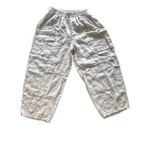 Wome'ns Cotton Linen Cropped Harem Pants High Waist Wide Leg peasant medium